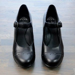 Dansko Mary Jane Wedge Heel, Punk Style, Black Leather, Womens 9